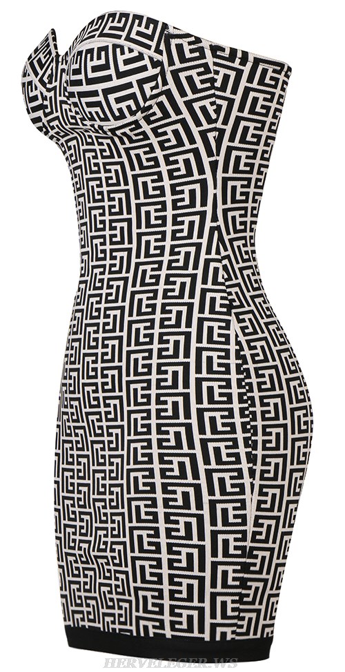 Herve Leger Strapless Bustier Printed Dress