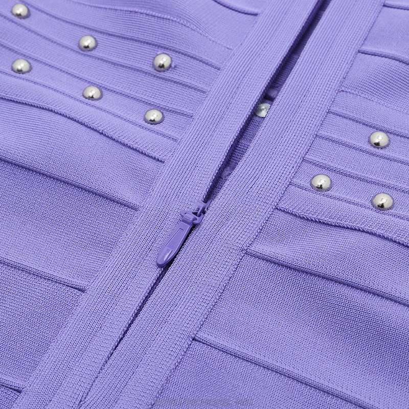 Herve Leger Purple Studded Off The Shoulder Dress