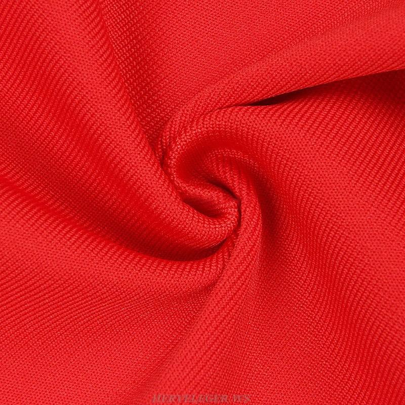 Herve Leger Red Asymmetric Strap Dress