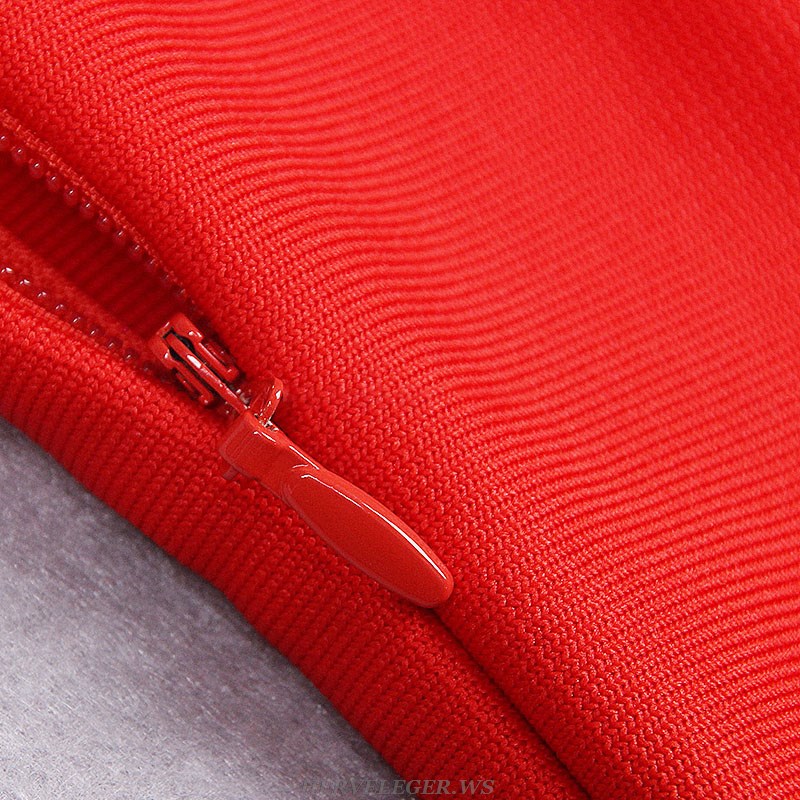 Herve Leger Red Asymmetric Strap Dress