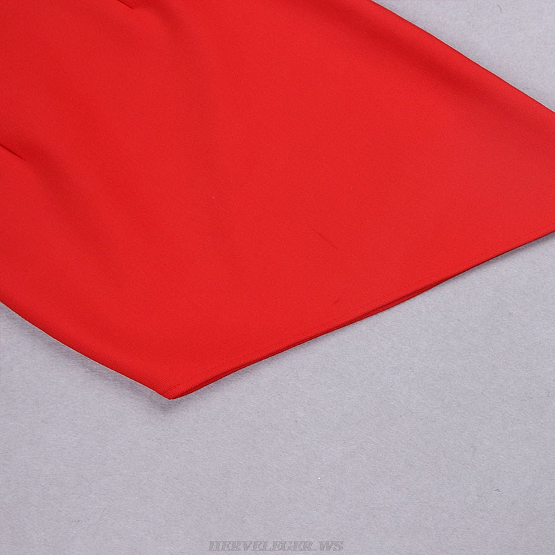 Herve Leger Red Asymmetric Strap Dress