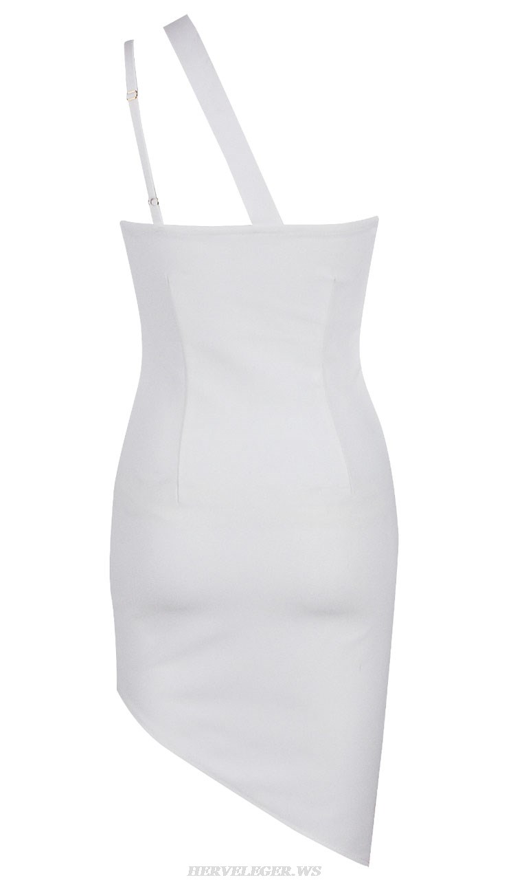 Herve Leger White Asymmetric Strap Dress