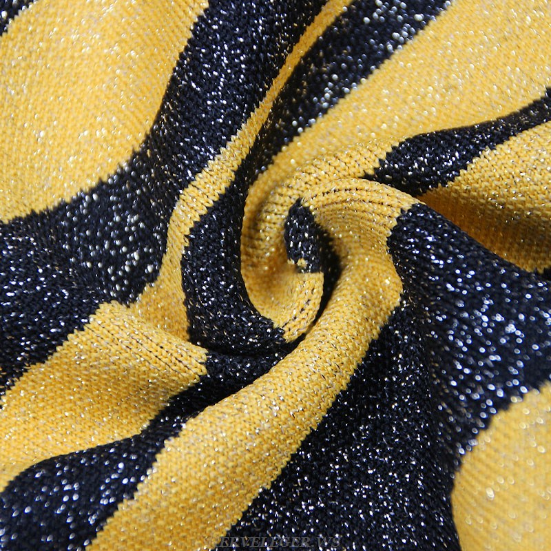 Herve Leger Black Yellow Backless Sparkly Animal Print Dress