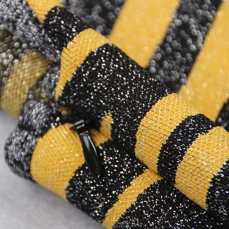 Herve Leger Black Yellow Backless Sparkly Animal Print Dress