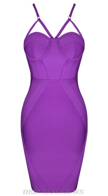 Herve Leger Purple Bustier Structured Dress