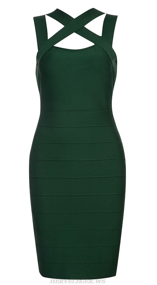 Herve Leger Green Cross Strap Dress