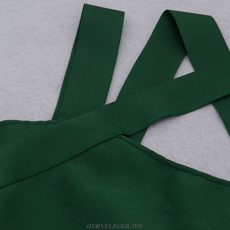 Herve Leger Green Cross Strap Dress