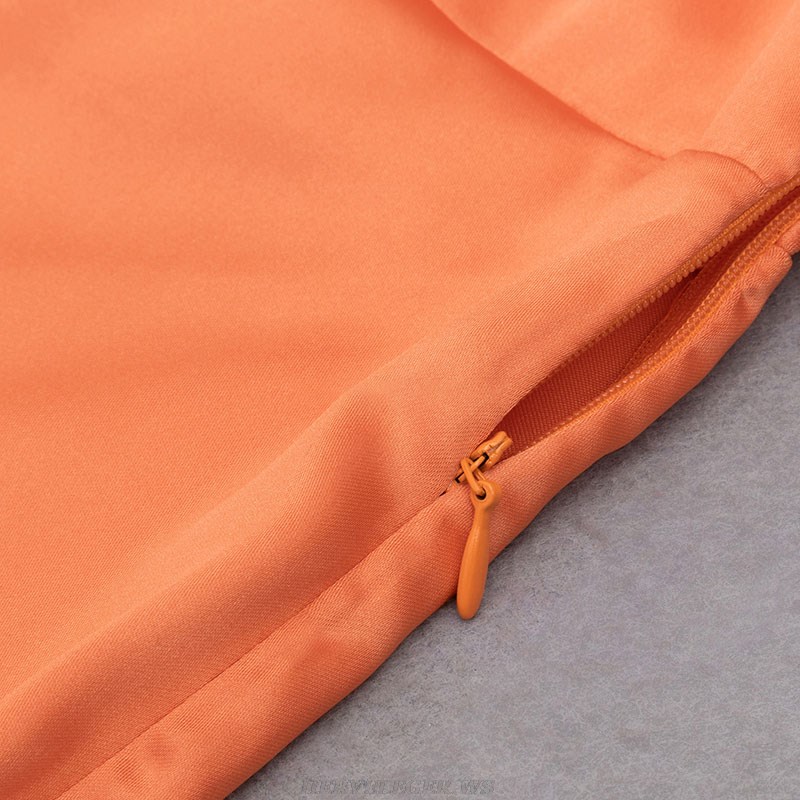 Herve Leger Orange Draped Backless Silk Dress