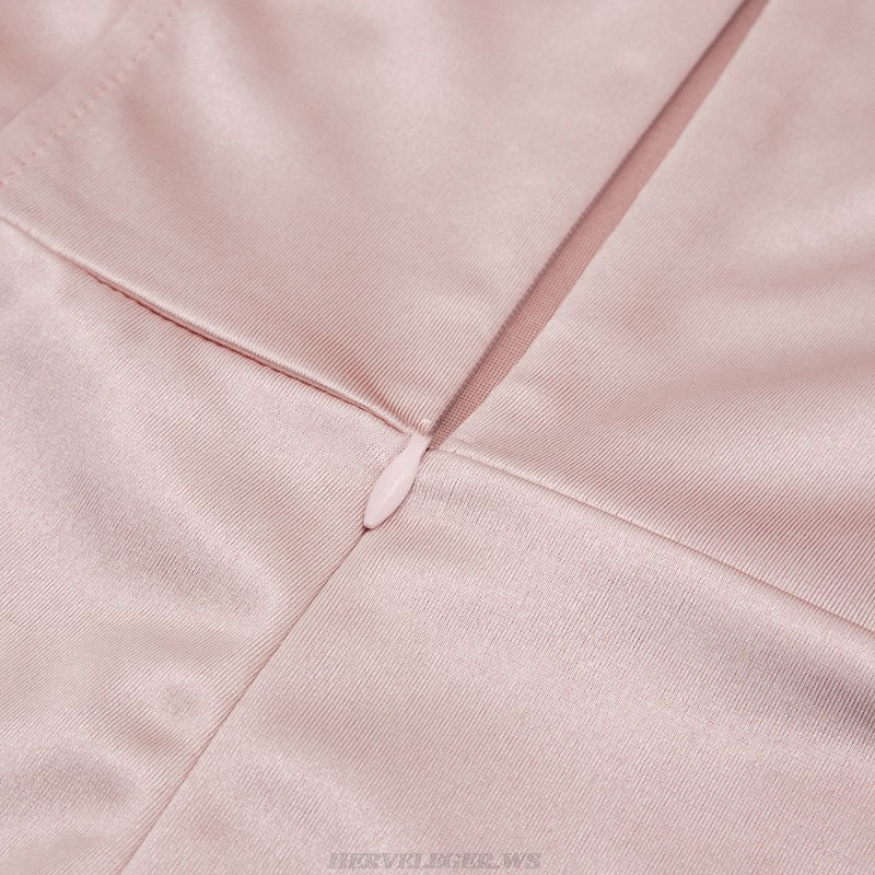 Herve Leger Pink Draped Detail Fluted Silk Dress