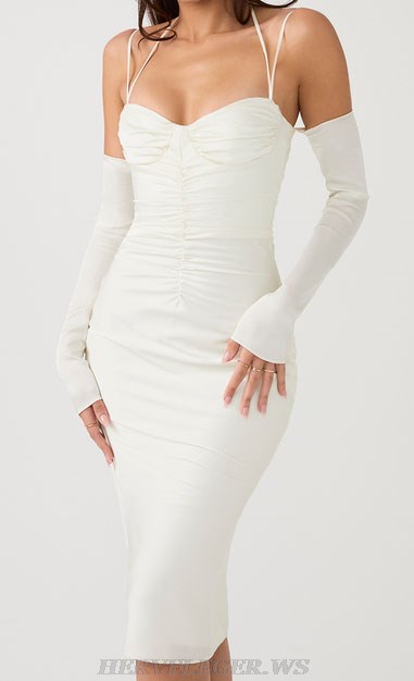 Herve Leger White Halter Draped Bustier Dress