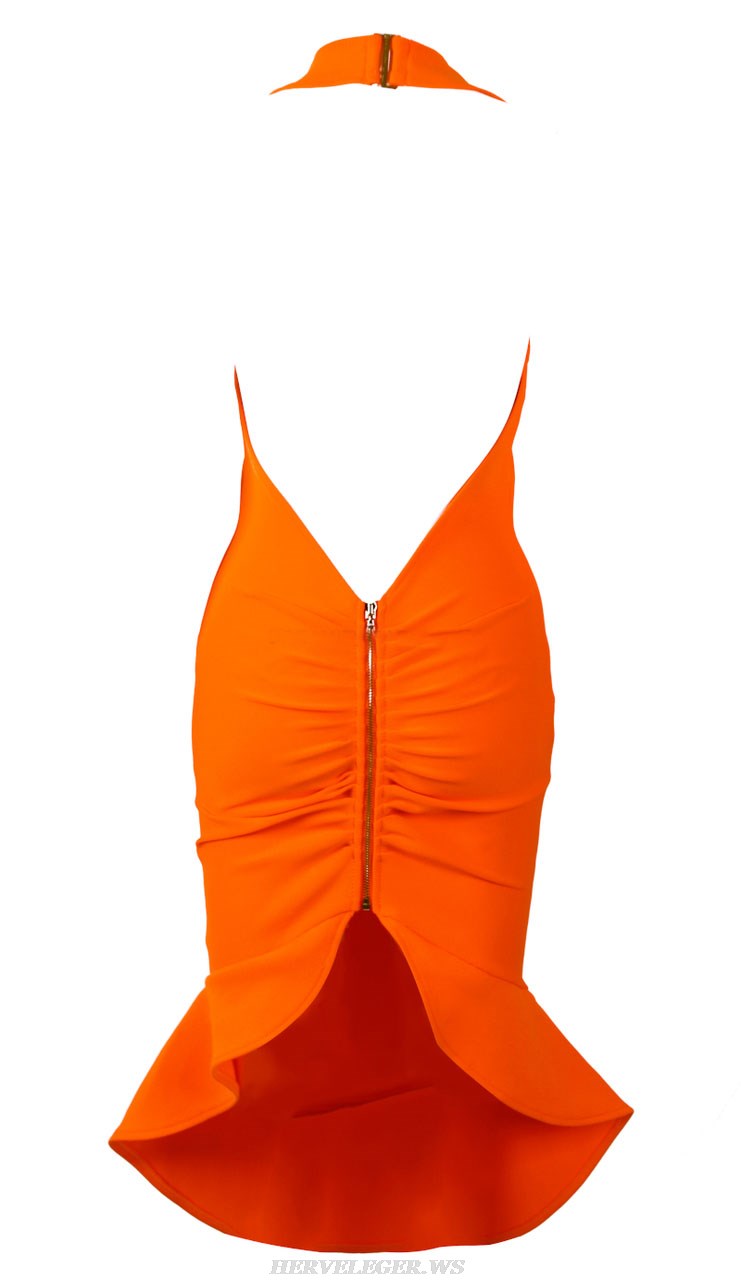 Herve Leger Orange Halter Mermaid Dress