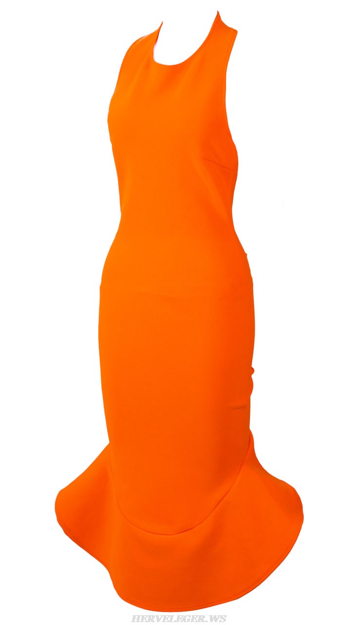 Herve Leger Orange Halter Mermaid Dress