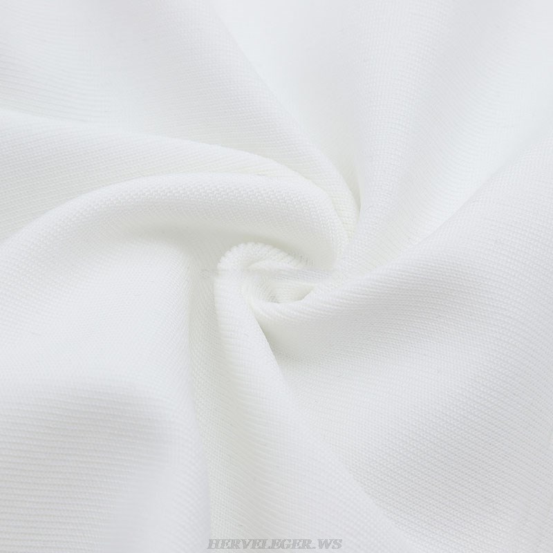 Herve Leger White Long Sleeve Mesh Off Shoulder Dress