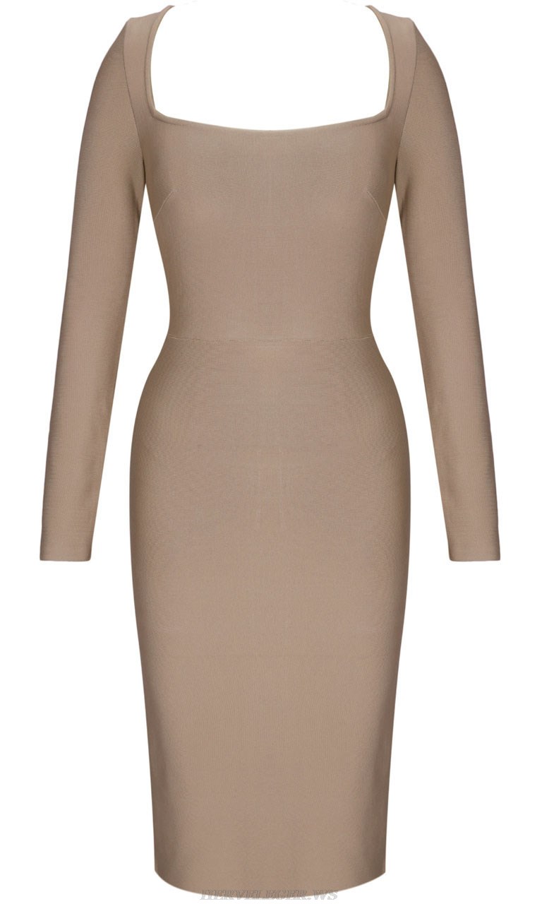 Herve Leger Brown Long Sleeve Dress