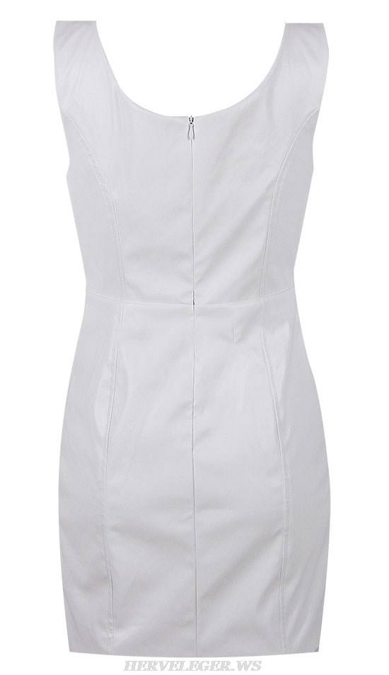 Herve Leger White Moon Sun Detail Faux Leather Dress