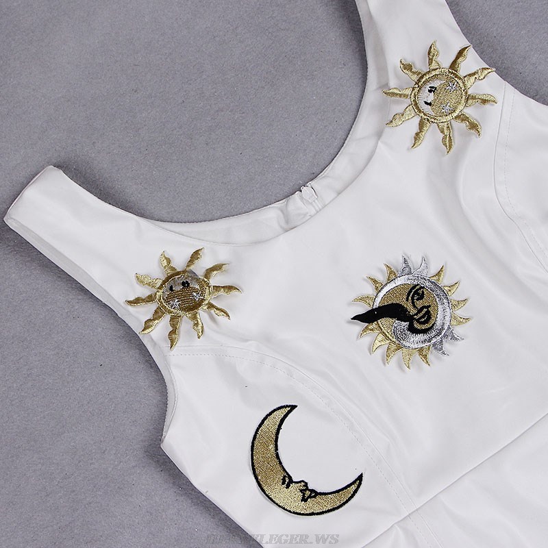 Herve Leger White Moon Sun Detail Faux Leather Dress