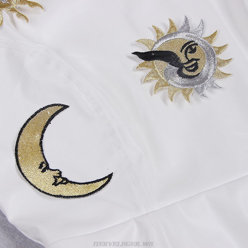 Herve Leger White Moon Sun Detail Faux Leather Dress