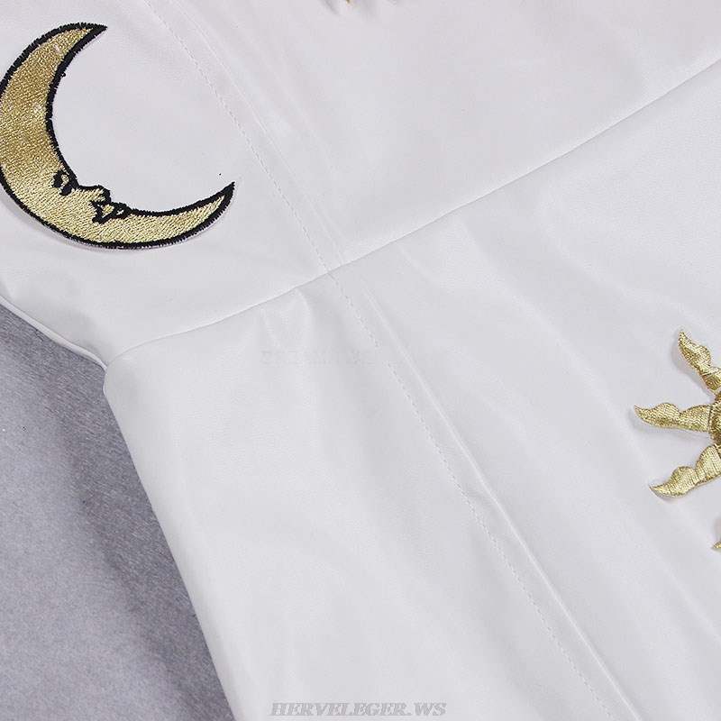 Herve Leger White Moon Sun Detail Faux Leather Dress