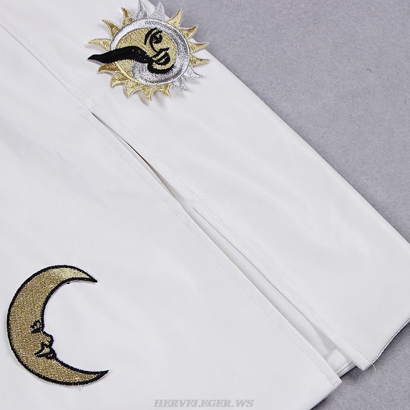 Herve Leger White Moon Sun Detail Faux Leather Dress