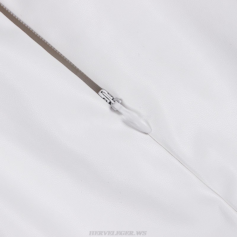 Herve Leger White Moon Sun Detail Faux Leather Dress