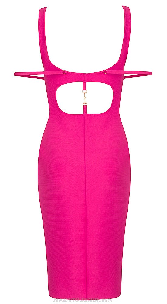 Herve Leger Hot Pink Off Shoulder Straps Structured Dress
