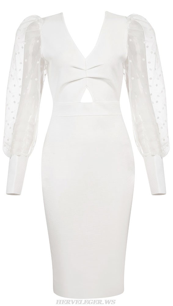 Herve Leger White Puff Long Sleeve Dress