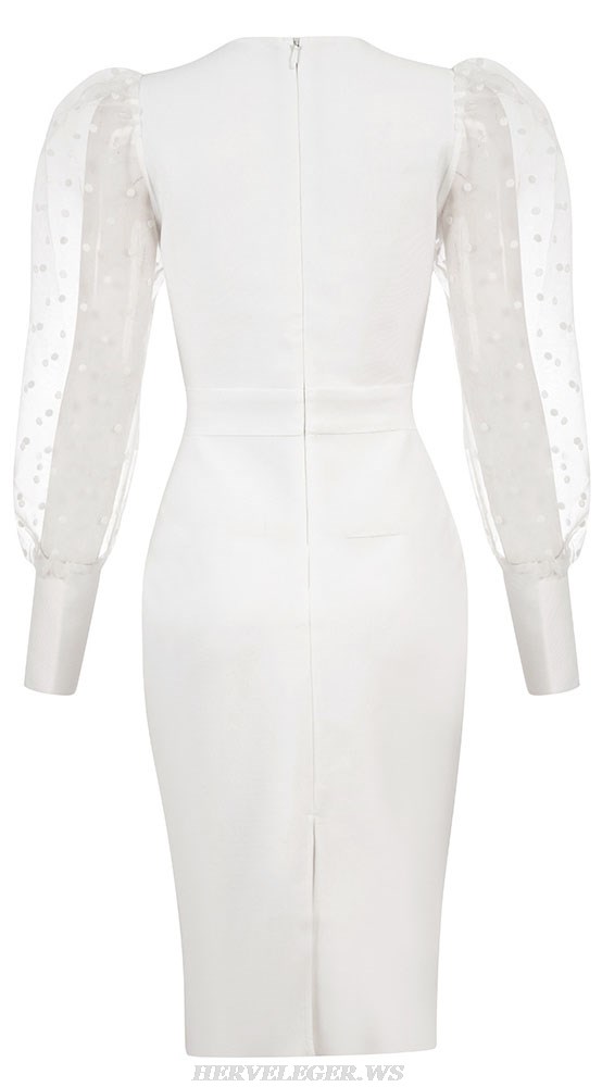 Herve Leger White Puff Long Sleeve Dress