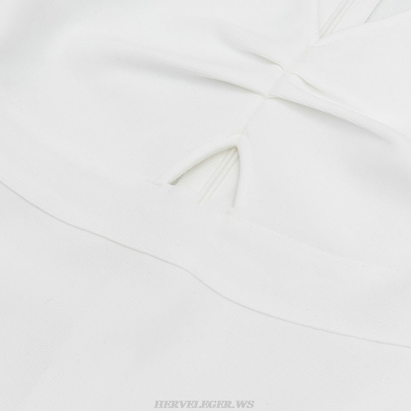 Herve Leger White Puff Long Sleeve Dress