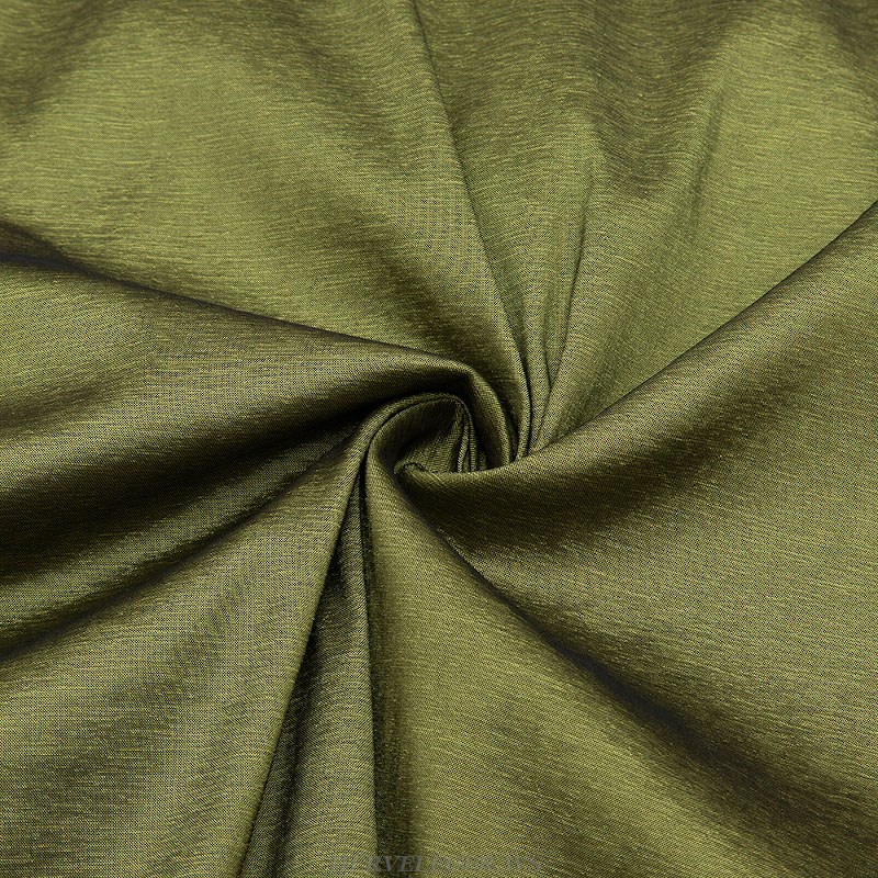 Herve Leger Green Puff Long Sleeve Silk Dress