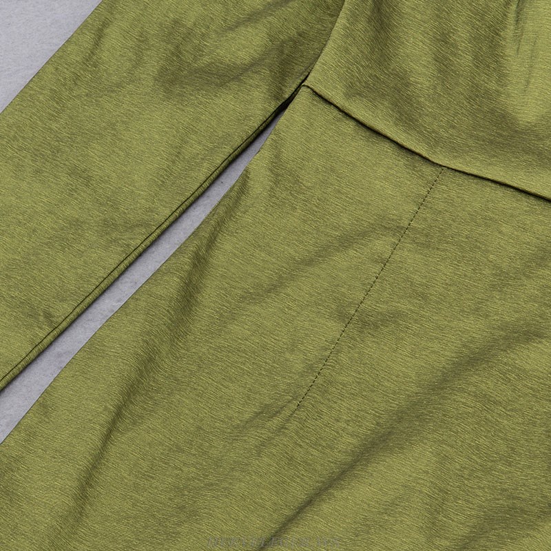 Herve Leger Green Puff Long Sleeve Silk Dress