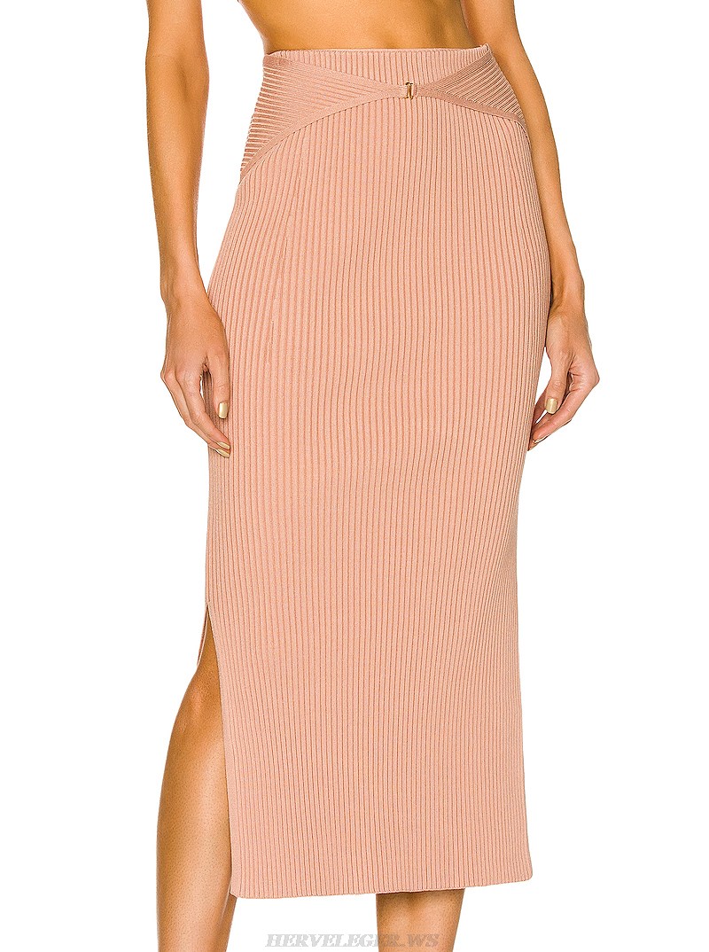 Herve Leger Nude Ribbed Two Piece Dress