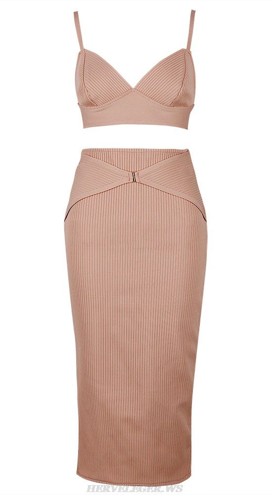 Herve Leger Nude Ribbed Two Piece Dress