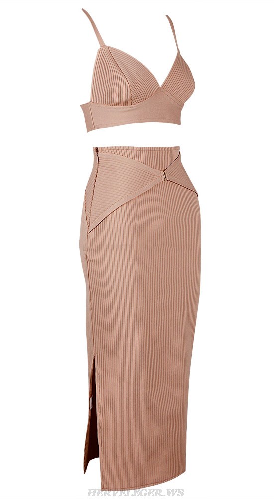 Herve Leger Nude Ribbed Two Piece Dress