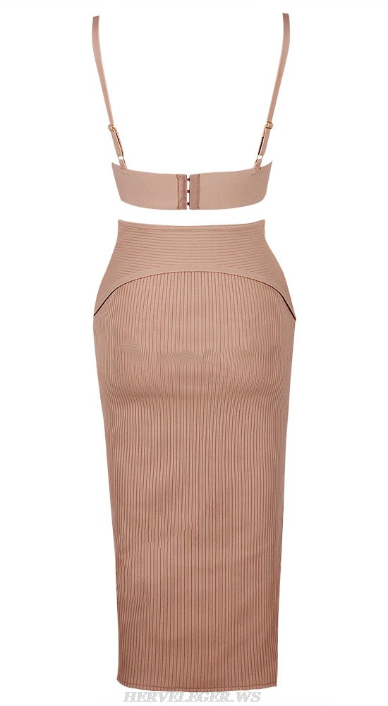 Herve Leger Nude Ribbed Two Piece Dress