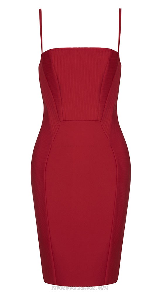 Herve Leger Red Ribbed Structured Dress