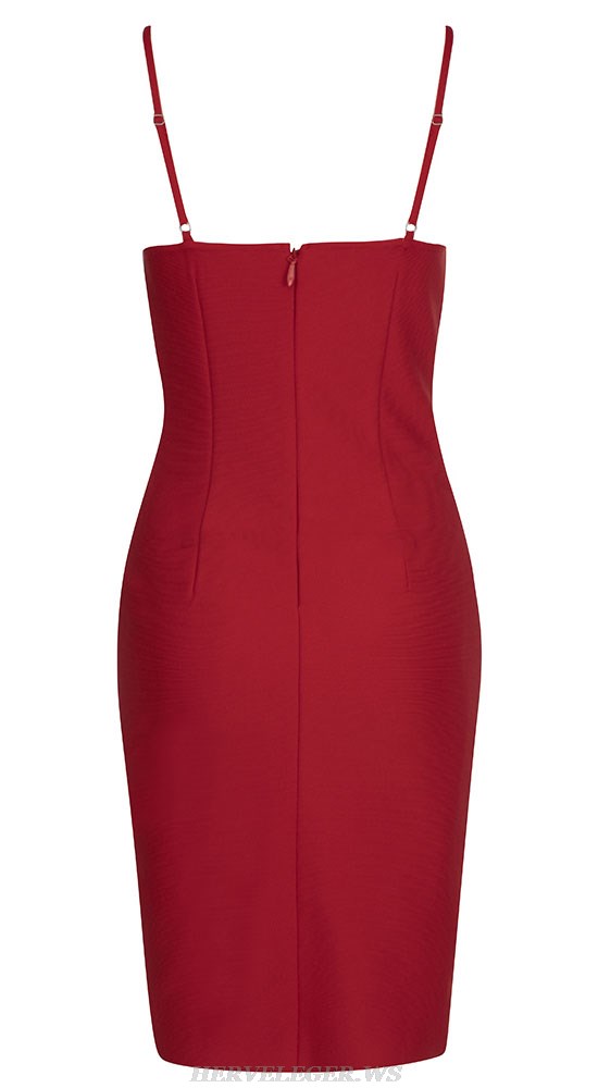Herve Leger Red Ribbed Structured Dress