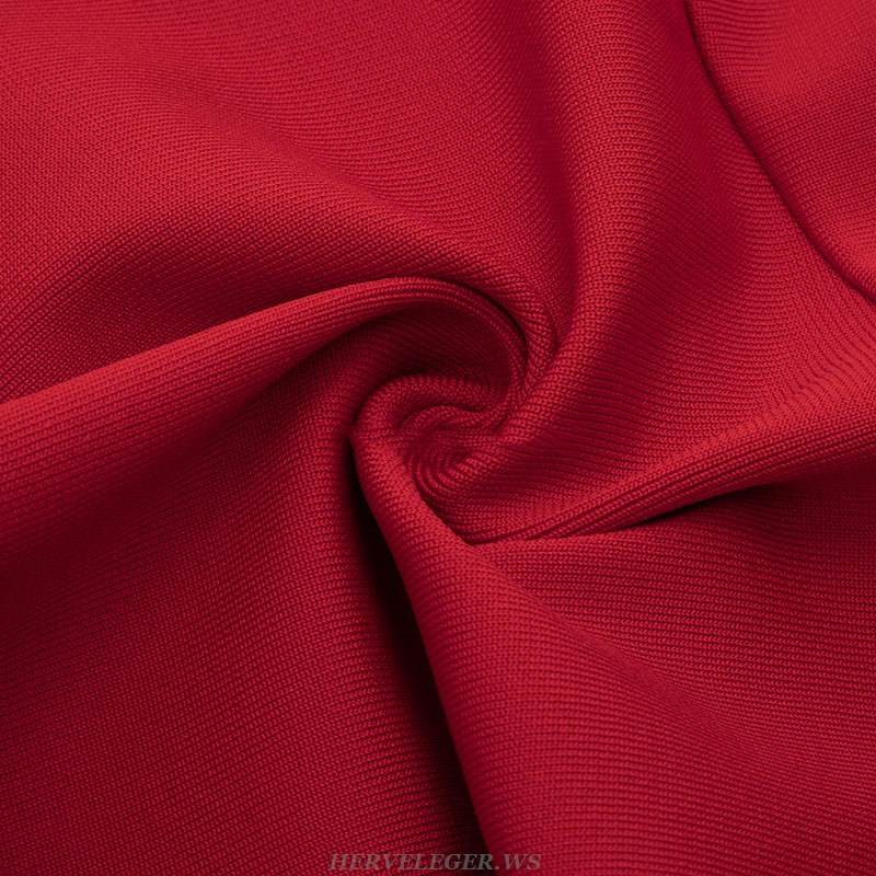 Herve Leger Red Ribbed Structured Dress