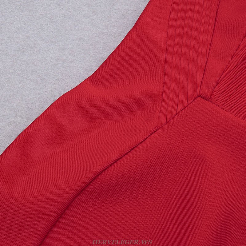 Herve Leger Red Ribbed Structured Dress