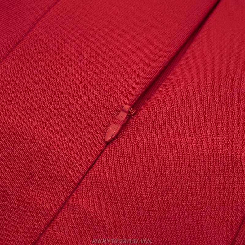 Herve Leger Red Ribbed Structured Dress