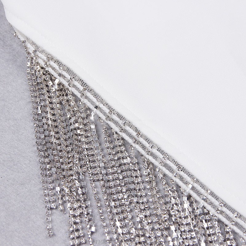 Herve Leger White Sparkly Sleeves Off The Shoulder Dress