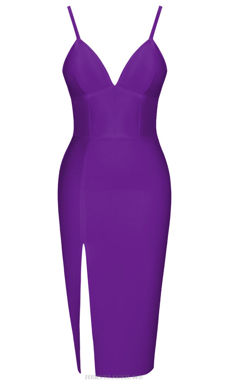 Herve Leger Purple Split Dress