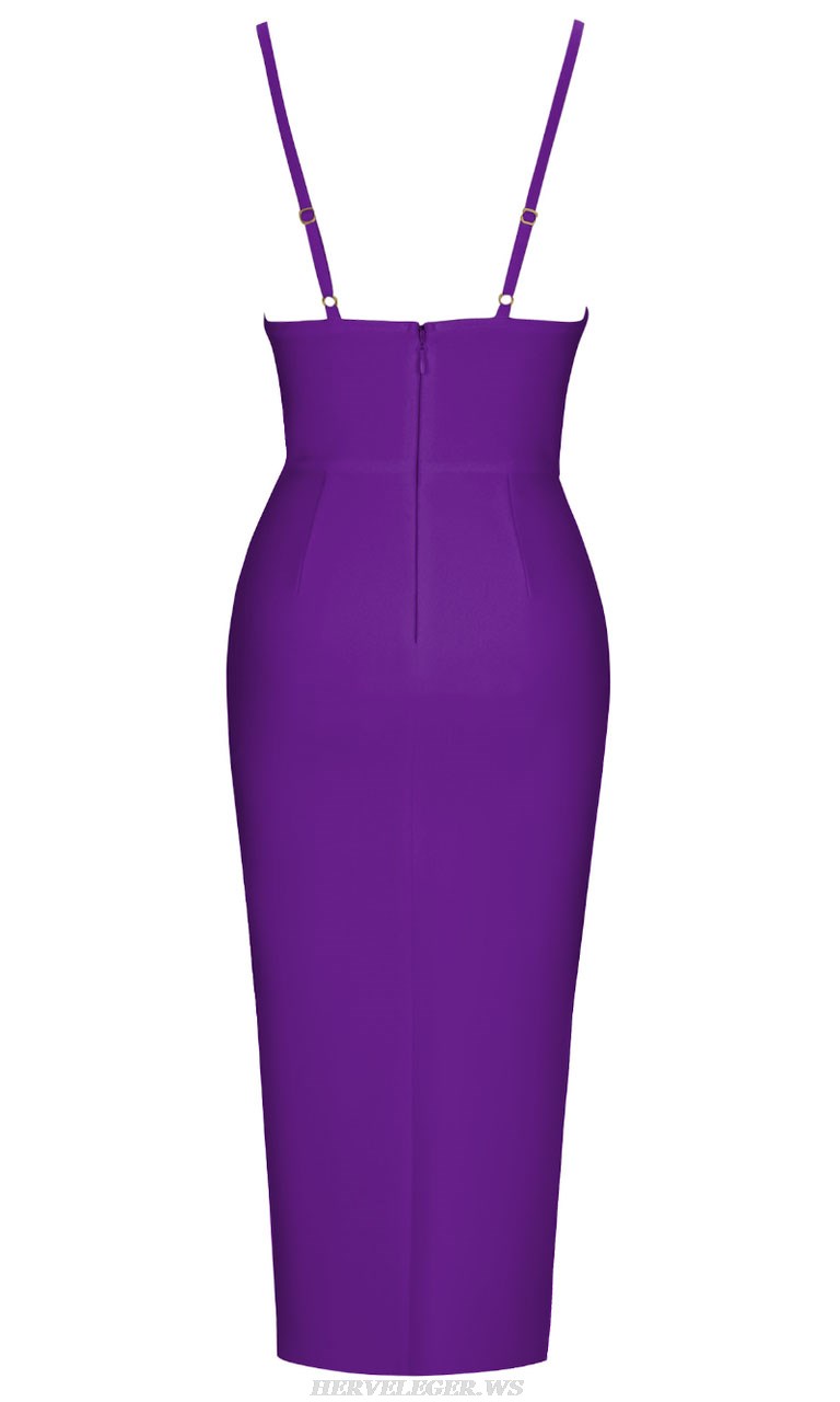 Herve Leger Purple Split Dress