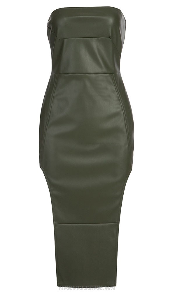 Herve Leger Strapless Faux Leather Dress
