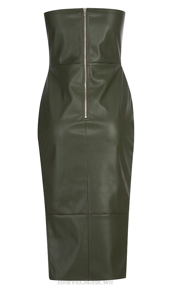Herve Leger Strapless Faux Leather Dress