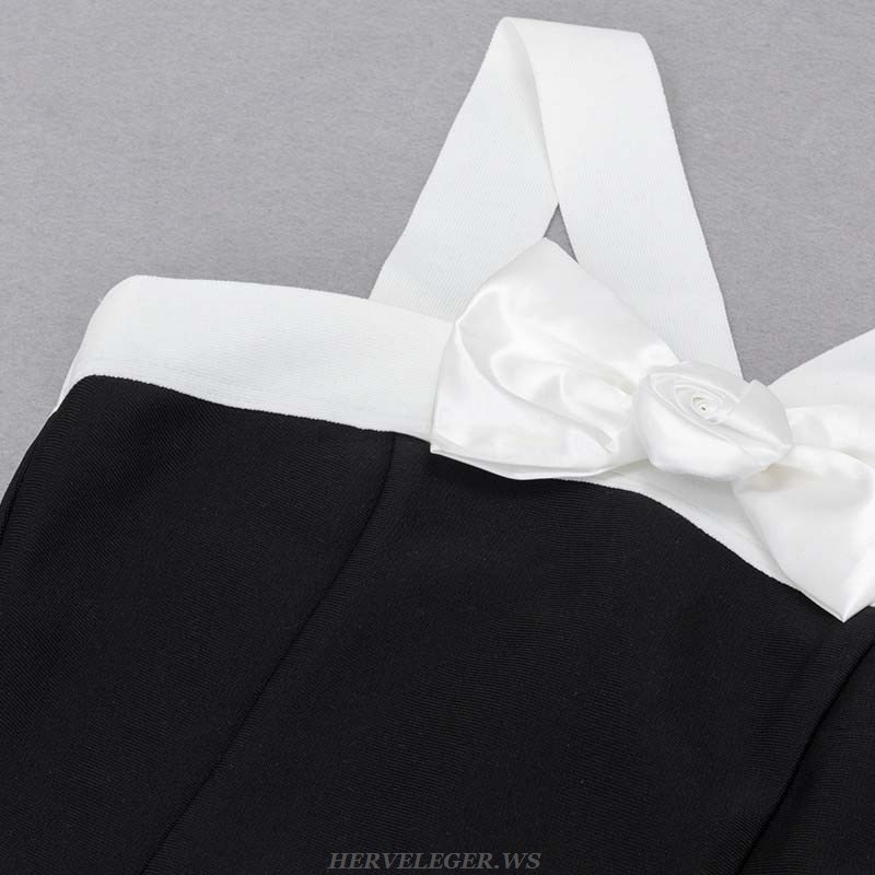 Herve Leger Black And White Bow Midi Dress