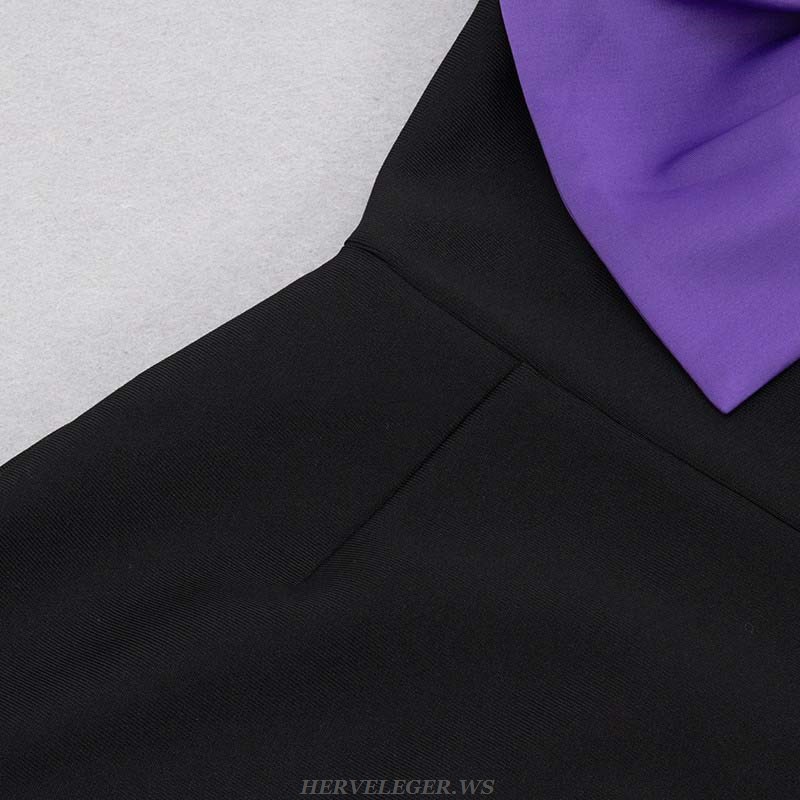 Herve Leger Purple Black Bow Midi Dress