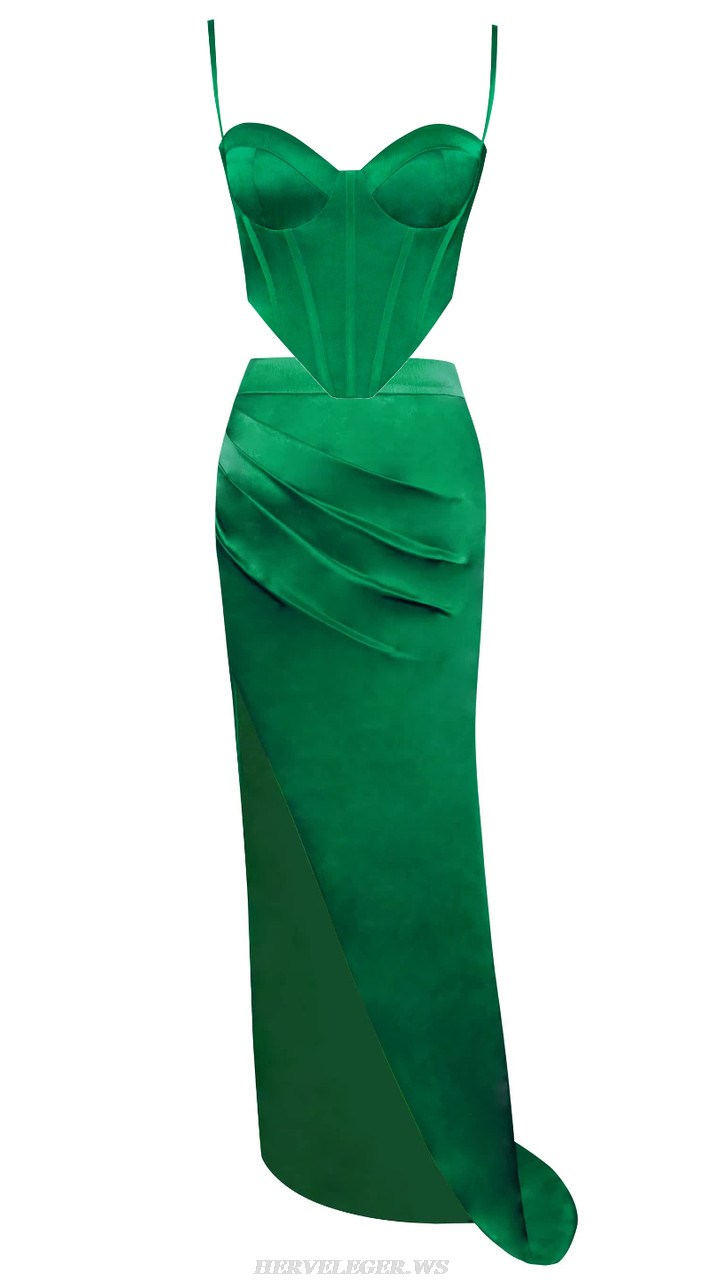 Herve Leger Green Corset Draped Maxi Two Piece Dress