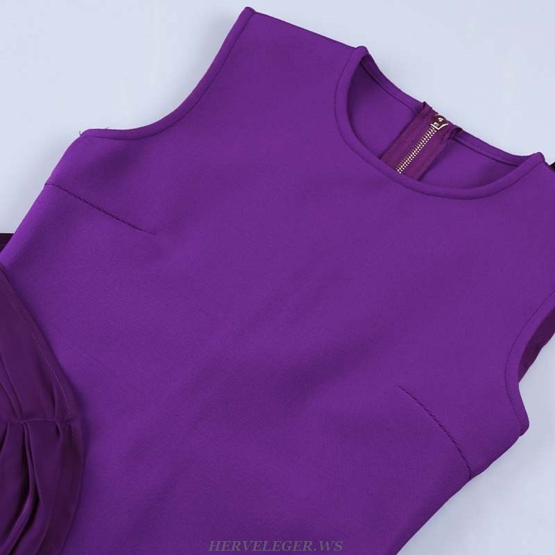 Herve Leger Purple Draped Chiffon Midi Dress