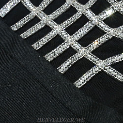 Herve Leger Black Embellished Strapless Dress