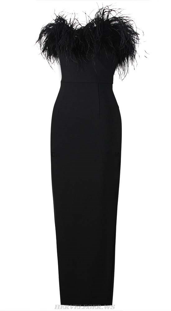 Herve Leger Black Feather Strapless Gnow 